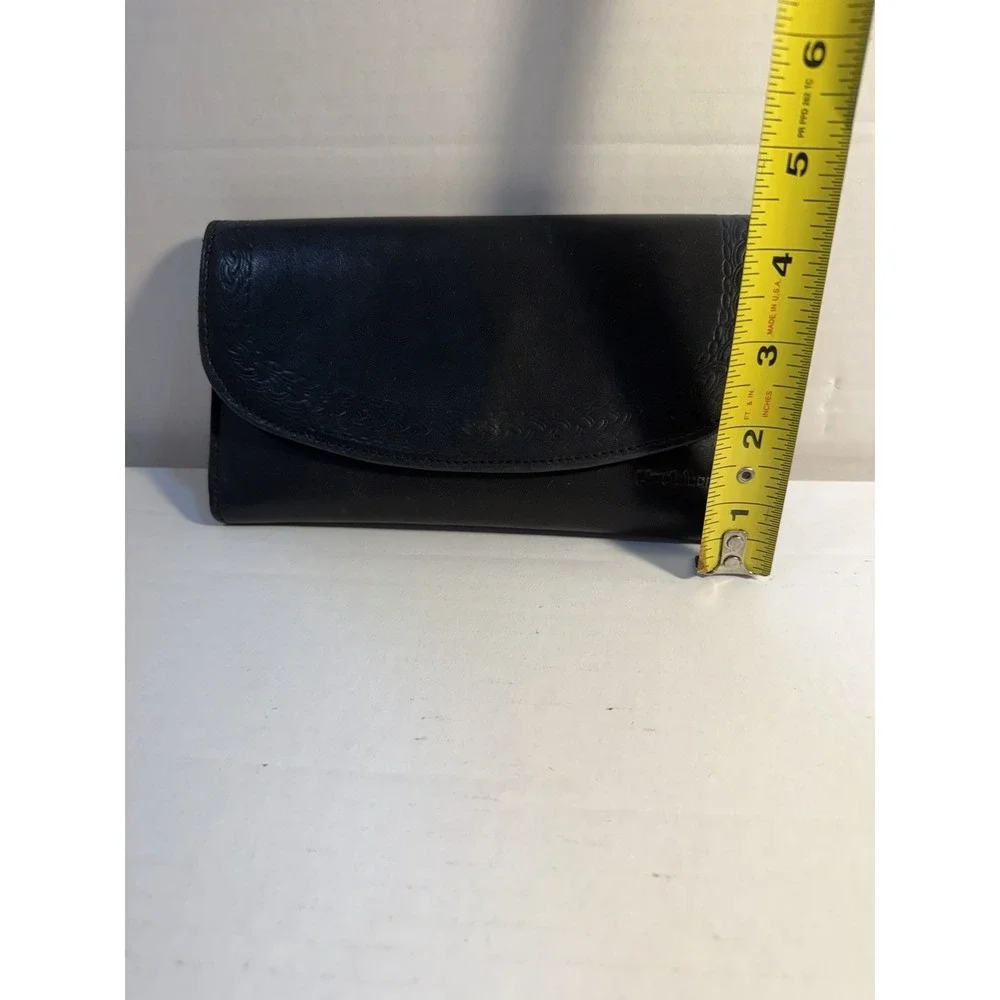 Vintage Liz Claiborne‎ Black Leather Clutch Wallet Embossed Braiding Flap